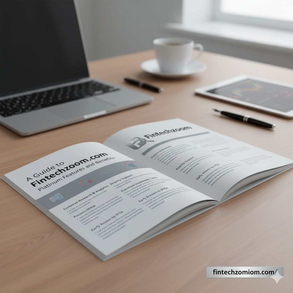 A sleek digital dashboard showing financial charts and stock market data on a computer screen, representing the fintechzoom.com platinum service.