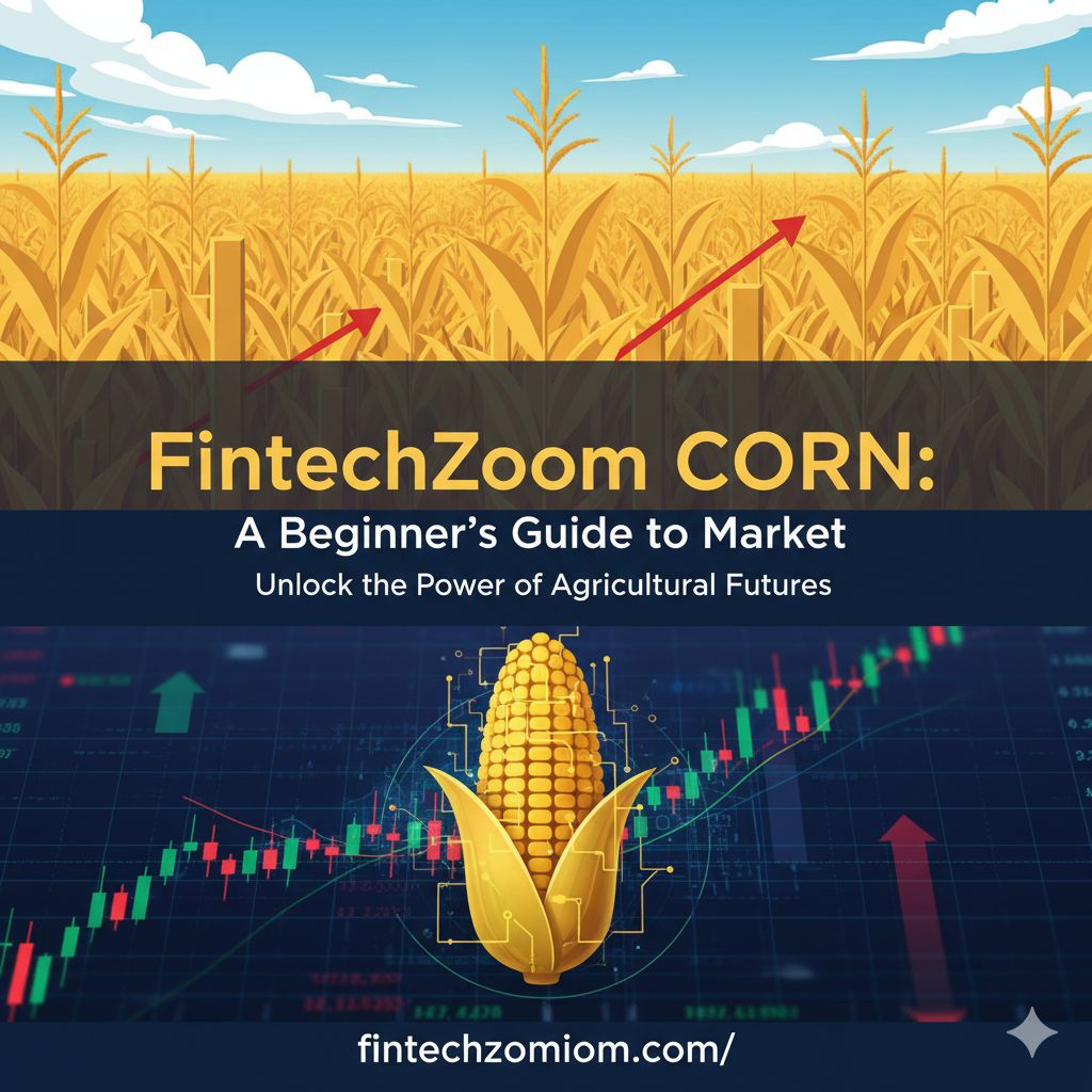 A digital screen showing corn commodity price charts and data with a field of corn in the background.