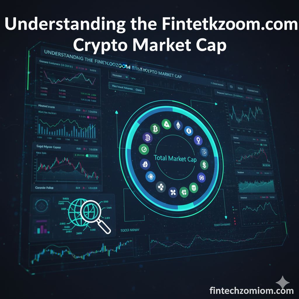 A digital graphic showing various cryptocurrency logos and charts, illustrating the concept of crypto market capitalisation.