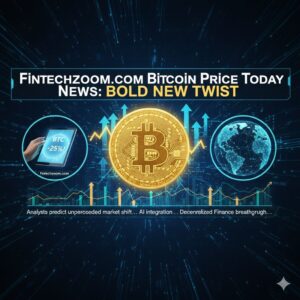Fintechzoom.com Bitcoin Price Today News Chart showing Bitcoin price movement with an upward trend line overlaid with institutional building icons.
