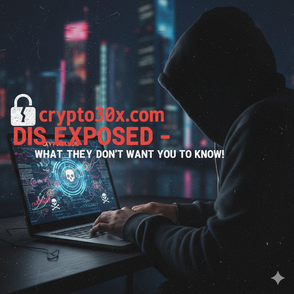 A magnifying glass hovering over a computer screen that displays the Crypto30x.com website, symbolizing a close investigation of the platform.