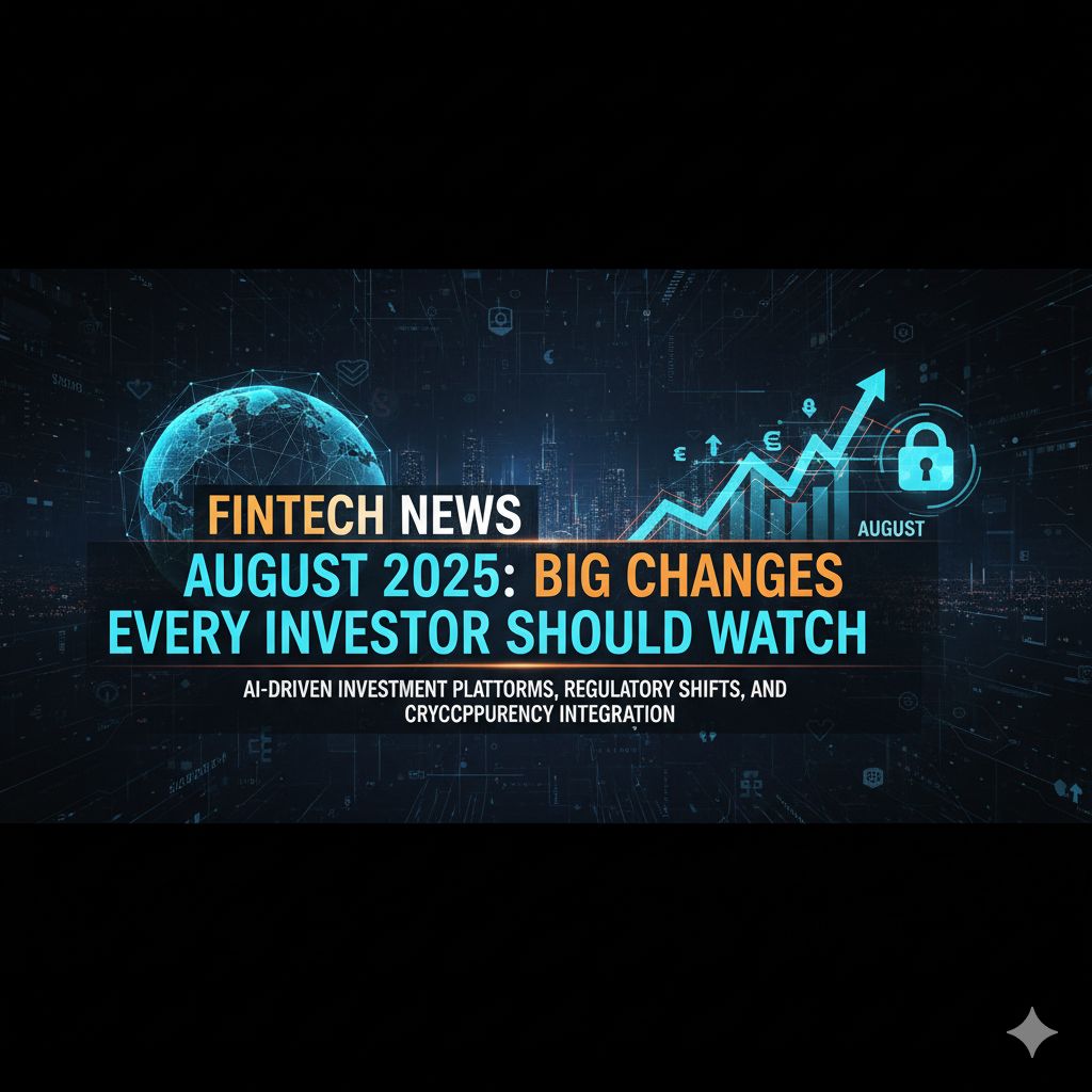 A futuristic calendar showing August 2025 with financial charts and digital icons overlaying the date, representing fintech news.